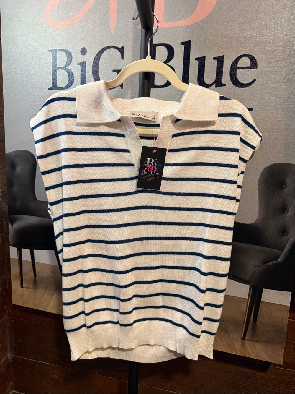 Women’s White & Navy Striped Polo Top
